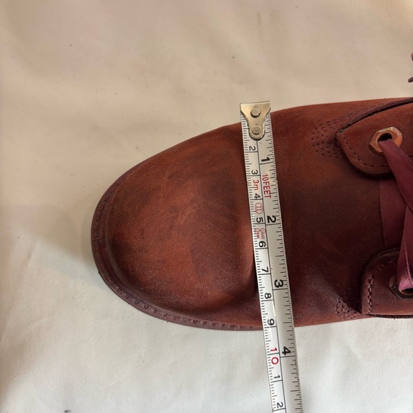 TIMBERLAND Sz 9.5 Red Leather Lace Up Boots With Satin Laces Chunky Soles - Picture 13 of 13